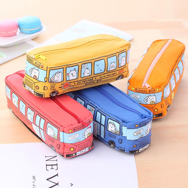 Korean Creative Cartoon Bus Pencil Case - Large Capacity for Students