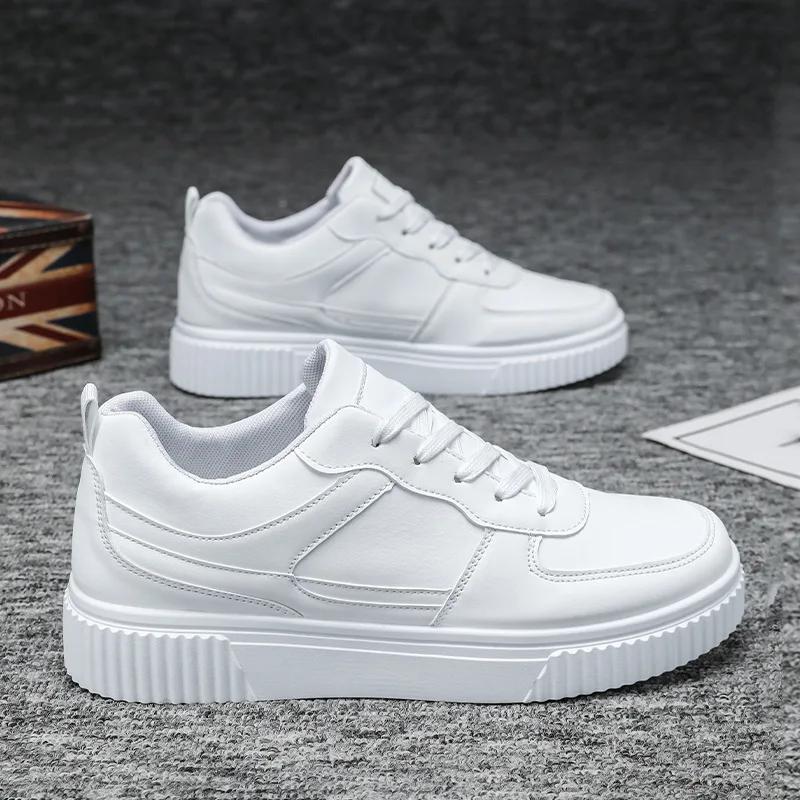 2026 Übergröße Herren Leder Sneaker Freizeit Sportschuhe Flache Skateboard Schuhe Weiße Sneaker Heißer Verkauf Für Dropshipping Flache Schu
