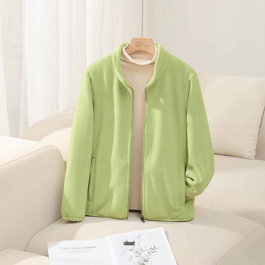 Women's Thick Fleece-Lined Jacket - Warm, Casual, Stand-Up Collar Cardigan for Autumn & Winter