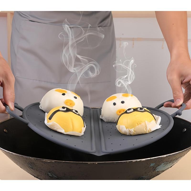 2-in-1 Foldable Silicone Steamer Rack & Splash Guard with 50 PCS Parchment Steam Papers (28cm) - Kitchen Bundle Dishwasher