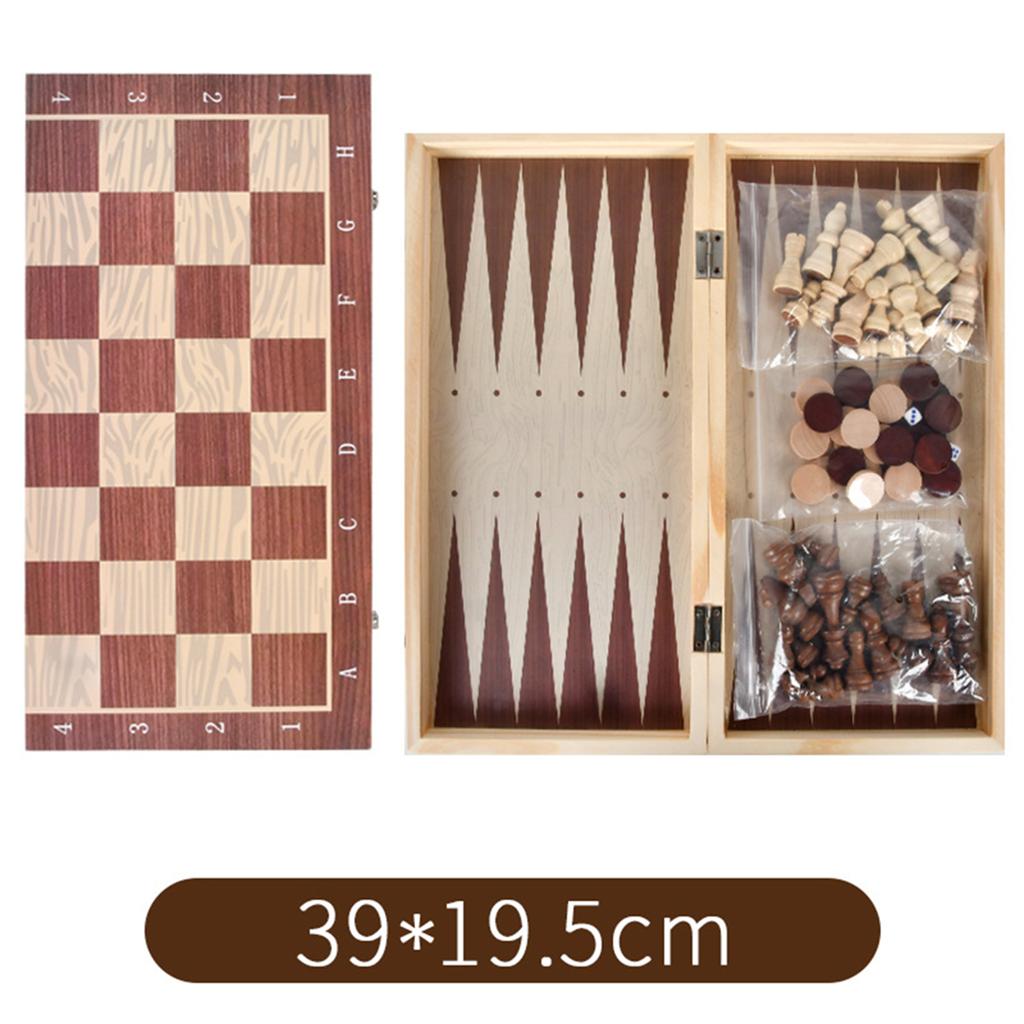 3 In 1 Wooden Chess Checkers Backgammon Set Portable Wooden Chess Set for Adults Kids