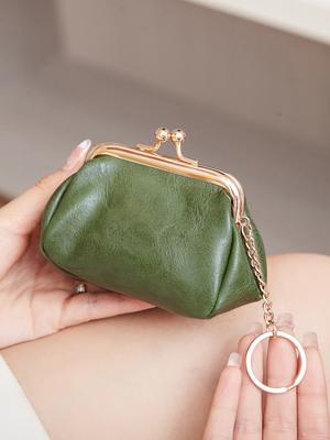 Monedero retro con mini clip de bloqueo, bolso de mano lindo y portátil para uso diario para niñas, bolso de llaves simple de color sólido