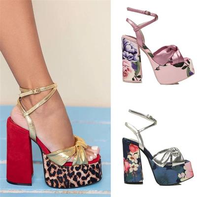 Fashion 2025 New Print Lace-up Sexy Wedding Party Sandals Summer European American Nightclub Fashion High Heels Size 34-43 Women's Shoes