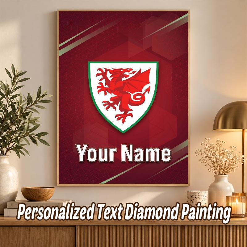 Wales Rugby Custom Name Text 5D Diamond Painting Kit DIY Full Drill Diamond Art Decoration