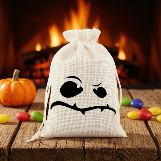 Party Favor Bags with Handles 2 Pcs Halloween Burlap Gift Drawstring, Trick or Treat Kids Activity Supplies Candy Pouch, Reusable Goodies Bag