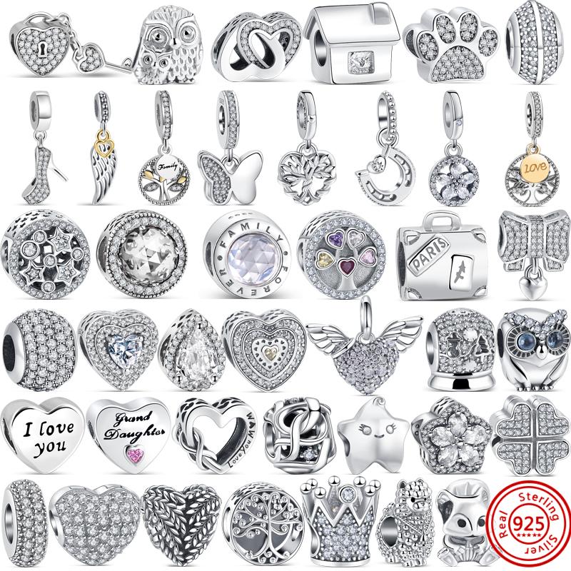 

Стерлингового Серебра 925 пробы, ключи с замком, крылья, корона, дерево, сердце, блестящие бусины, подходят оригинальные подвески, браслет, женские изысканные ювелирные изделия «сделай сам», подарок