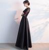 ZHENGTU Women's Black Evening Dress with Long Skirt, Perfect for Chorus Outfits, Autumn Party Dress, Bridal Dress, and Hostess (Black, Size XL)