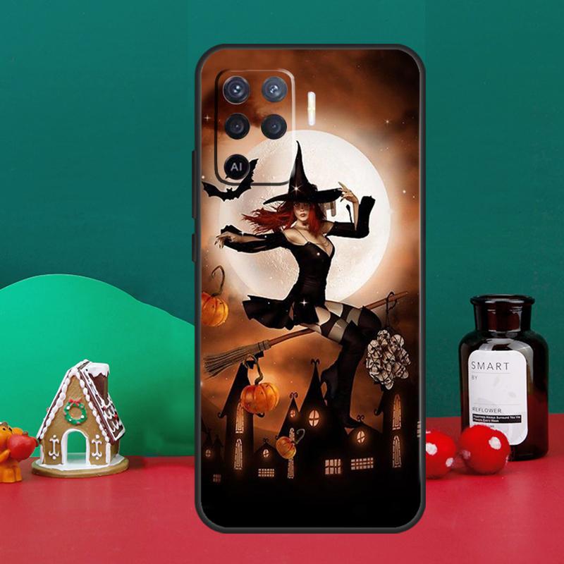 Halloween Moon Witch Horror Case For Oppo A98 A78 A58 A38 A18 A54 A74 A94 A80 A60 A40 A96 A76 A16 A15 A17 A57 A5 A6 Pro