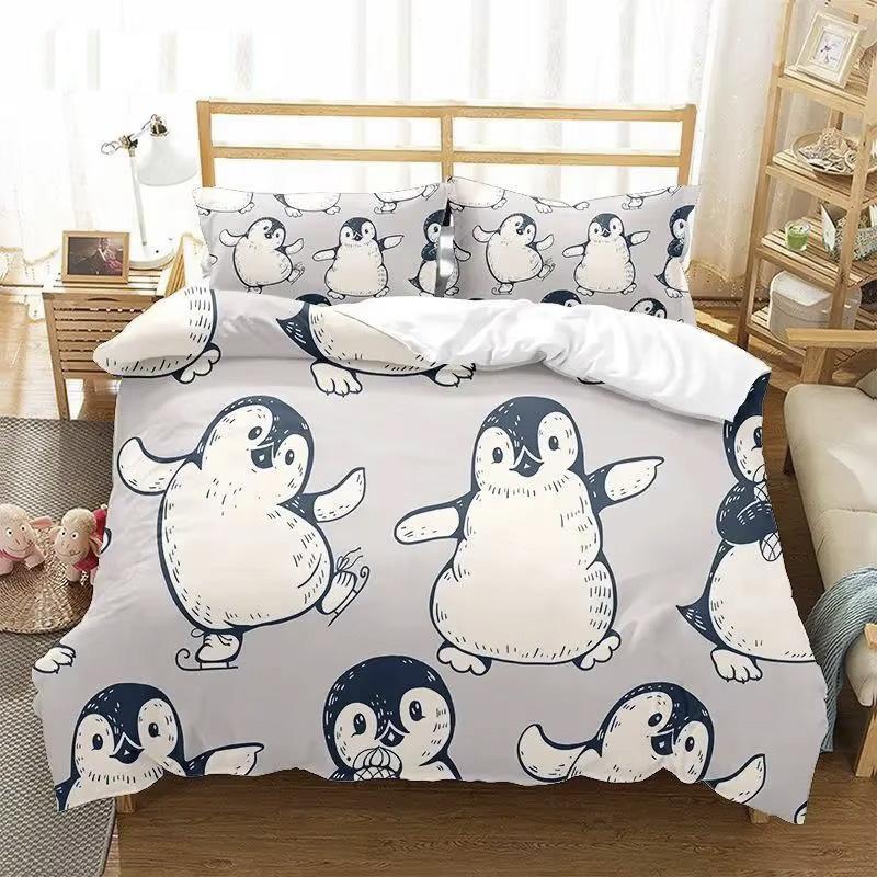 Penguin Bedding Set For Teen Children Bedroom Polyester Various Sizes Decor Ultra Soft Comfortable Cartoon Baby Set
