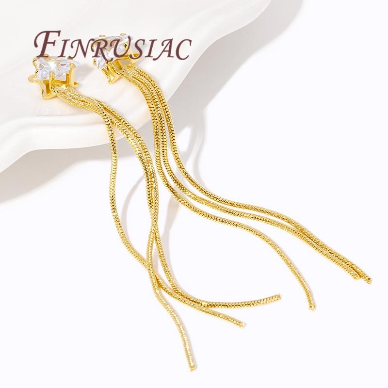 18K Gold Plated Cubic Zirconia Tassel Charm Long Metal Tassels Ball Chain Tassels For Women's Earrings Making Jewelry Findings