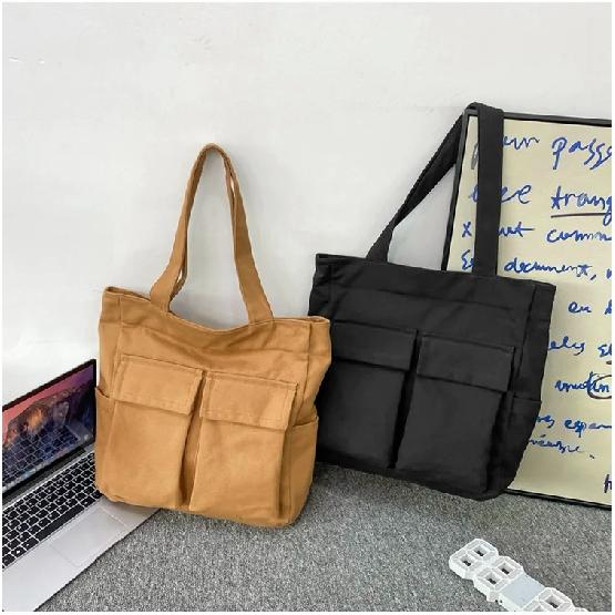 2024 Large Capacity Canvas Shoulder Bags Solid Soft Denim Leisure Or Travel Bag For Women Fashion  Fatchels Winter Package