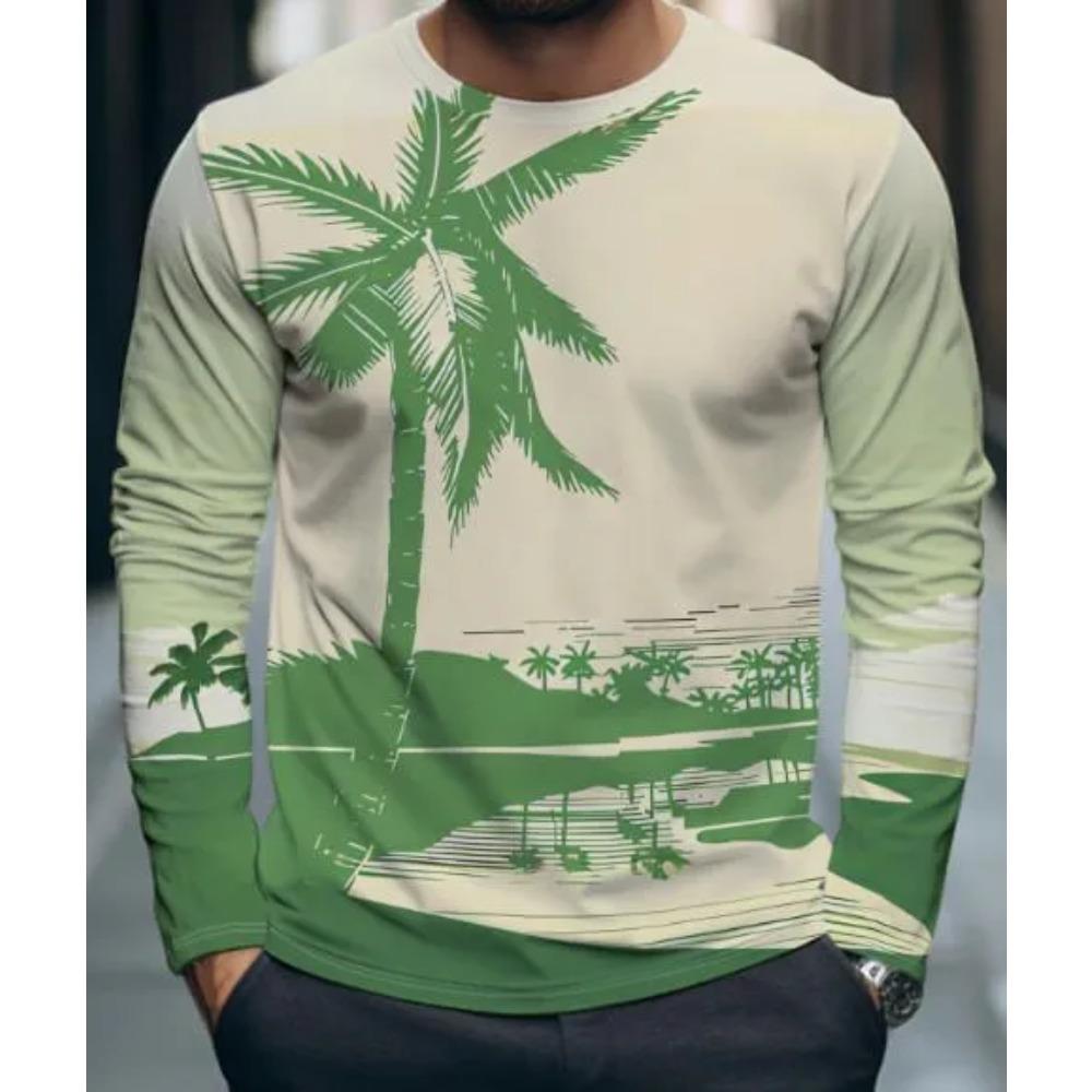 Rundhals Lässiges Oberteil Modisch Vielseitig Freizeit 3D Langarm T-Shirt Gestreiftes T-Shirt Herren Locker Großes T-Shirt