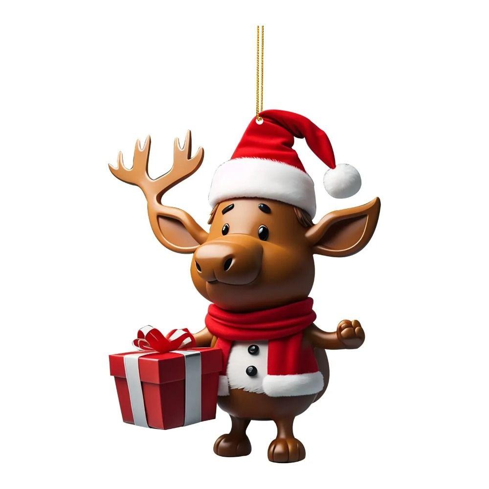 Cartoon Elk Hanging Oranments 2D Acrylic Christmas Elk Fashion Xmas Tree Elk Pendants  New Years