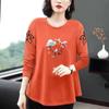 Großes, lockeres, langärmeliges, bedrucktes T-Shirt, Damenmode, Rundhalsjacke für Mütter mittleren Alters, Frühling und Herbst, koreanische Jacke für Mütter mittleren Alters