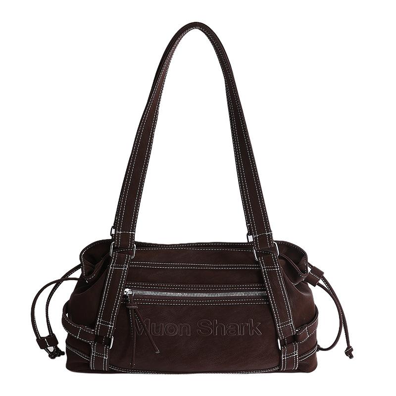 

Fashion Handbag PU Leather Shoulder Bag Large Capacity Tote for Women Vintage Designer Work Purse Casual Daily Shopping Satchel коричневий