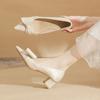 53008 [sheepskin] French high heels women's autumn 2025 new pointed thick heel bow single shoes