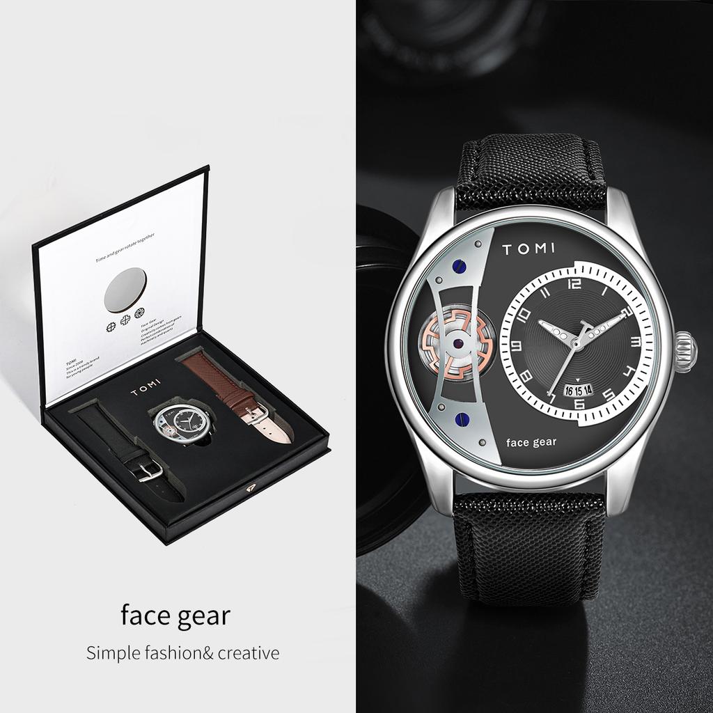 Set Gift Box for Men's Minimalist Business Quartz Watch Luxury Versatile Double Strap Detachable Watch Festival Gift