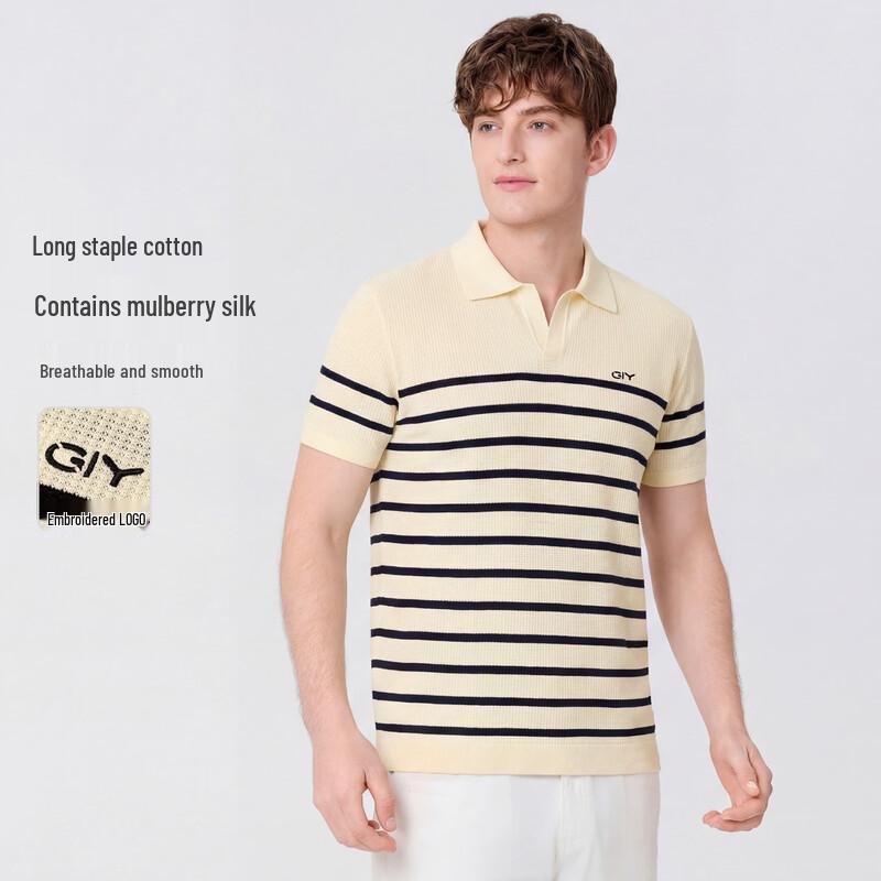 Goldlion GY Herren Poloshirt mit kurzen Ärmeln aus Maulbeerseide-Mischgewebe