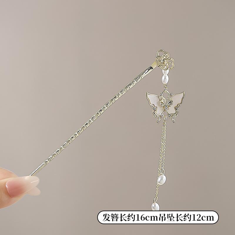 Chinesischer Stil Haarnadel für Frauen Vintage Blume Quaste Haarstab Exquisite Klare Florale Perle Haarnadel Schmuck Haarschmuck