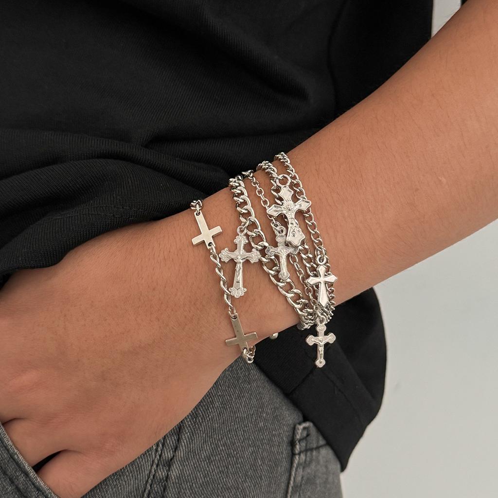 Hip-Hop Personality Layered Exaggerated Style Bracelet Set for Men Fashion Trendy Men's Bracelets and Jewelry