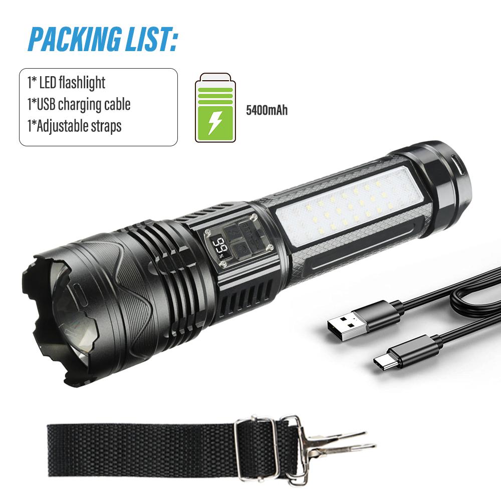 Super Bright Aluminum Alloy LED Flashlight With 60W High Power White Laser Beads With 5400 MAh High Capacity Lithium Battery
