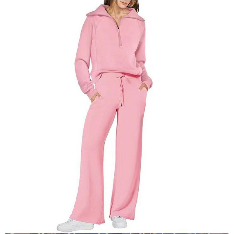 Autumn Fashion Casual Sports Set: Zippered Long-Sleeve Women's Sweatshirt and Wide-Leg Pants Two-Piece Set