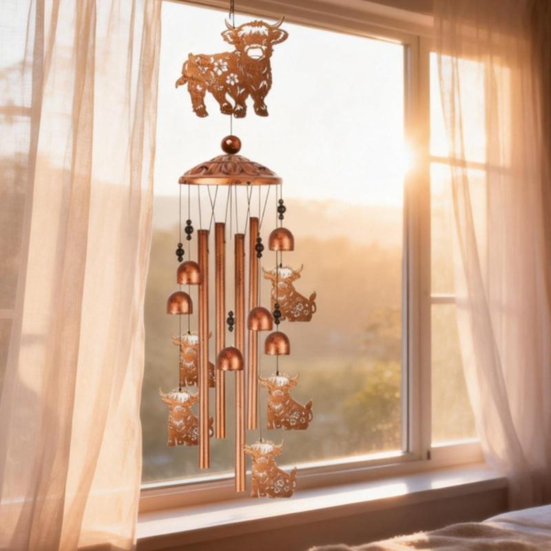 Highlands Cow Wind Chimes for Outside,Metal Windchime Outdoor Memorial/Birthday Gift Garden Decors for Outside,Lawn