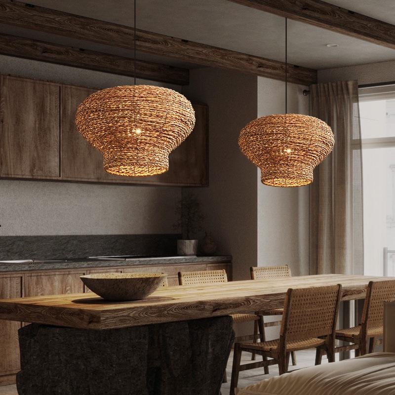 Vintage Wabi-sabi Style Pendant Lights High-quality Densely Woven Rattan Lamps for Living Room Dining Room Restaurant Loft Decor