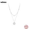 WOSTU Genuine 925 Sterling Silver Starry Star Necklace Double Layer Long Chain Link For Women Wedding Necklace Jewelry CQN365