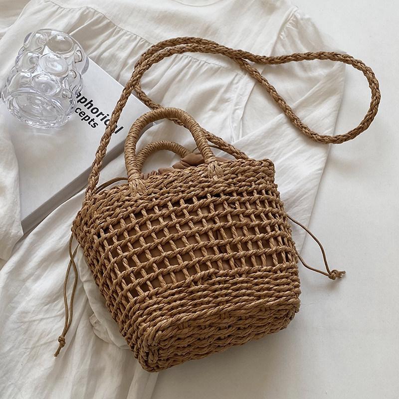 Women Straw Woven Handbag Daisy Flower Lace Bow Summer Beach Bag Small Tote Crossbody Boho Style Shoulder Bag