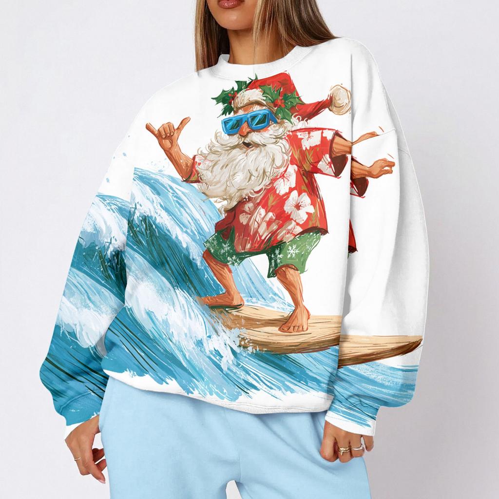 Women's Christmas Print Crewneck Sweatshirt, Lightweight Casual Pullover for Holiday