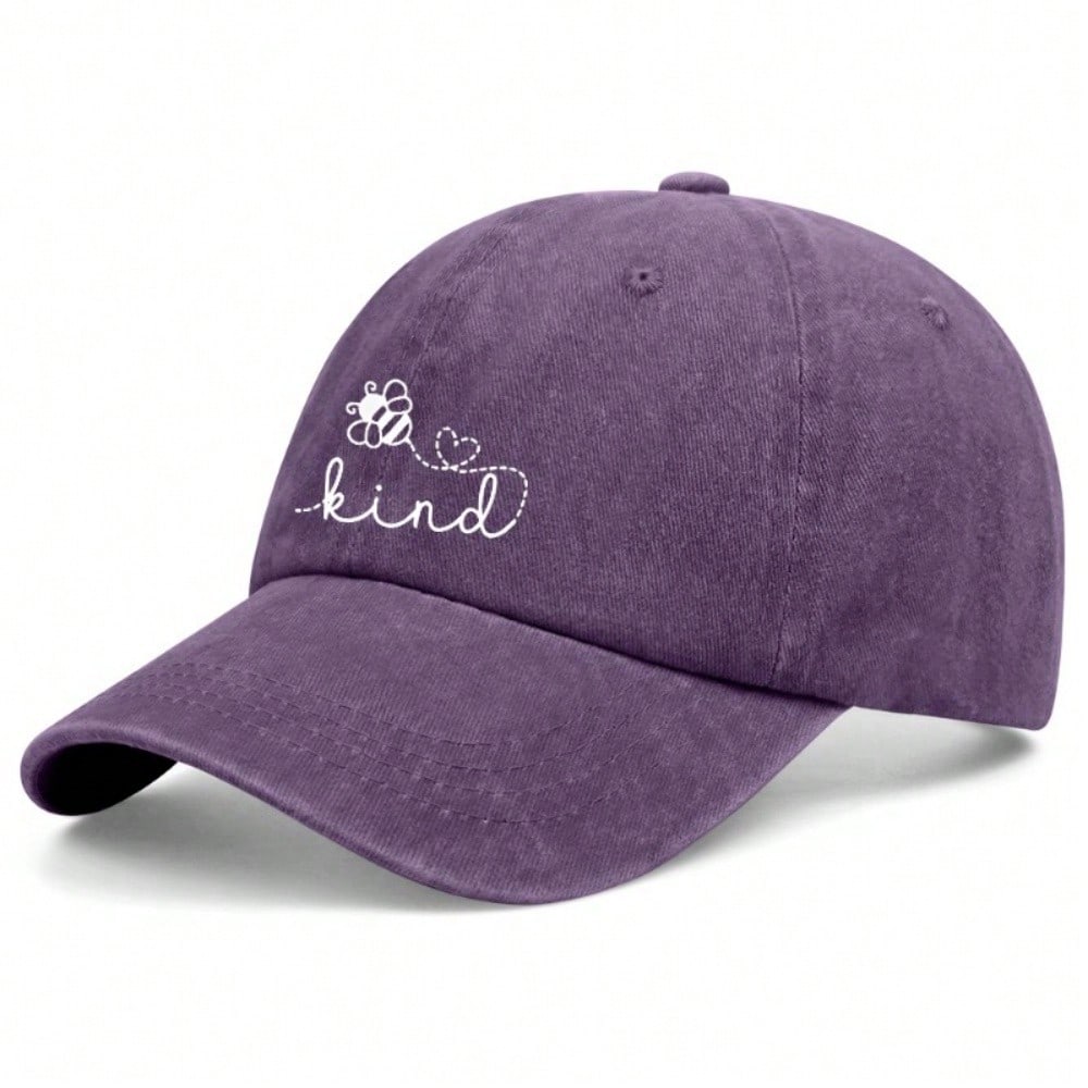 [Cute Bee Baseball Cap] Inspirational "Kind" Letter Print Polyester Adjustable Breathable Casual Outdoor Sports Dad Hat For Women Men