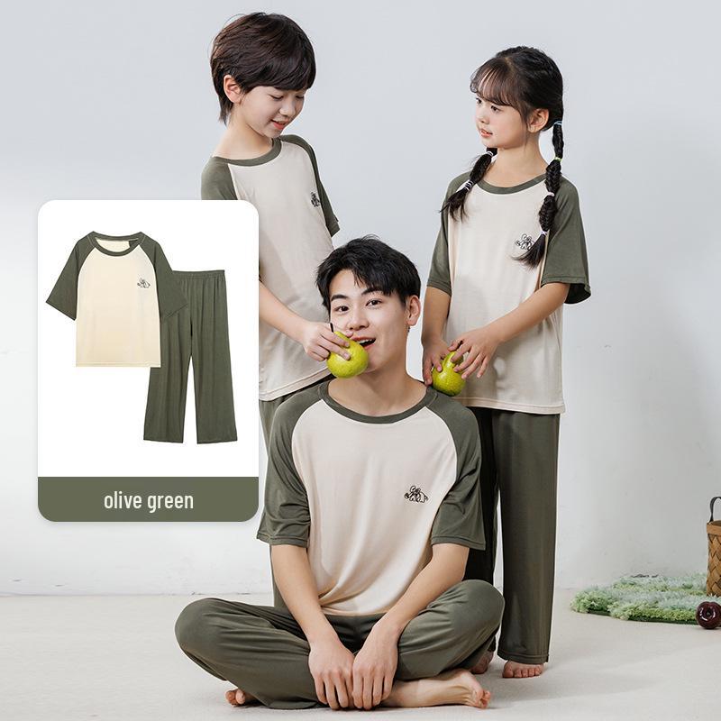 Modal Barnpyjamas: AC-dräkt för pojkar och flickor, kortärmad, set med långbyxor för tonåringar, sommarhemkläder