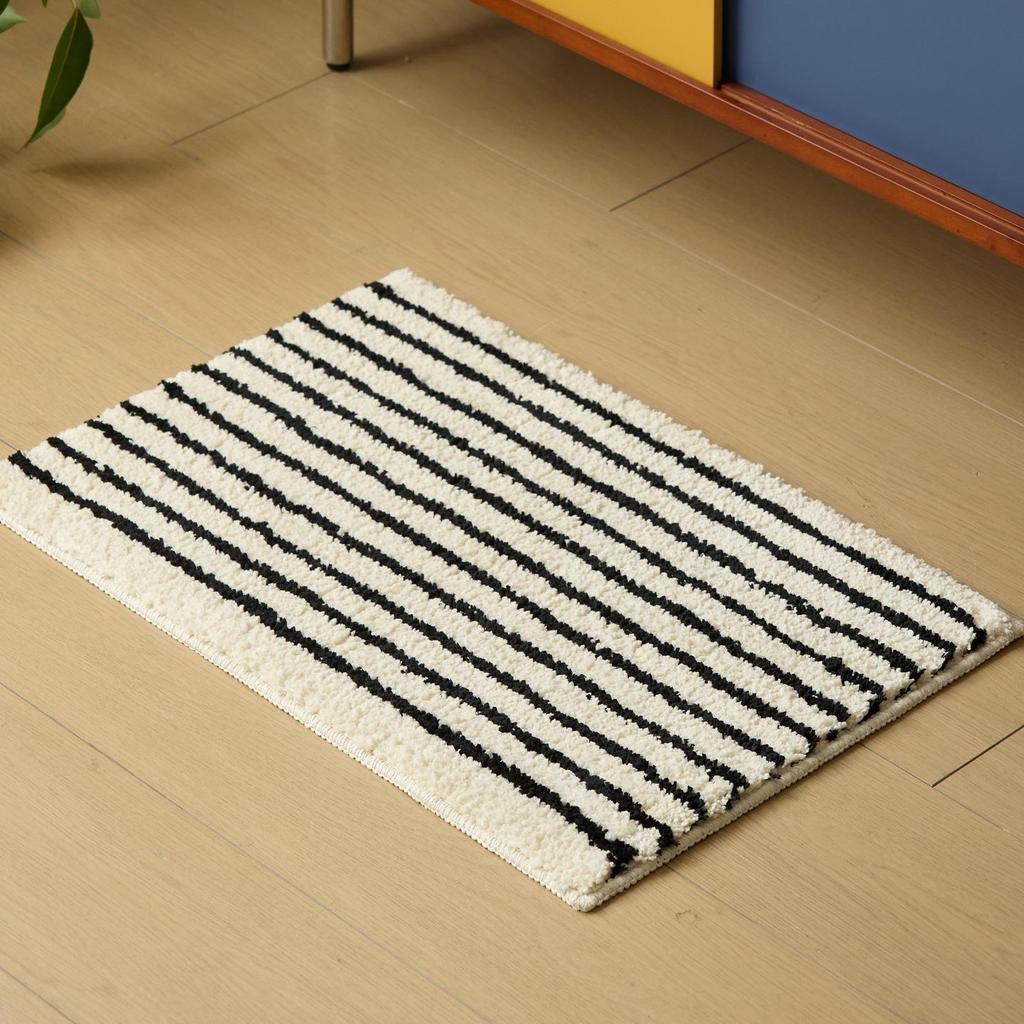 Thickened Blue & Black Striped Non-Slip Carpet Mat: Water-Absorbent, Wear-Resistant for Bedroom or Bathroom.
