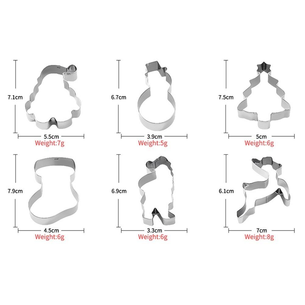 6 Piece Christmas Stainless Steel Cookie Mold Baking Utensil Set, Easy To Demould, Suitable for Party Baking DIY Pastry Desserts