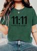 11:11 Make A Wish Women's Tee - Minimalist Graphic, Casual Dark Gray Top