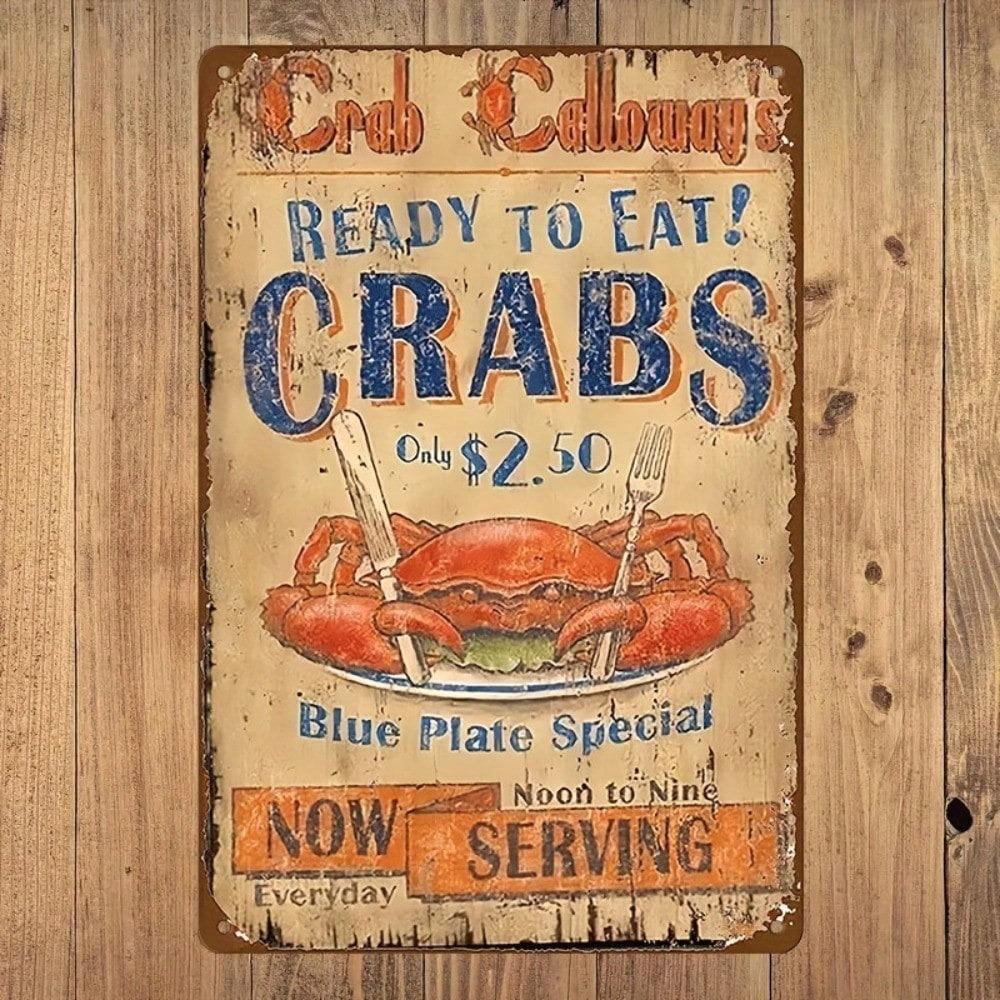 Vintage Crab Metal Wall Sign Kitchen Decor