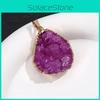 Water Crystal Raw Stone Pendant Necklace With Electroplating For Unique Gift
