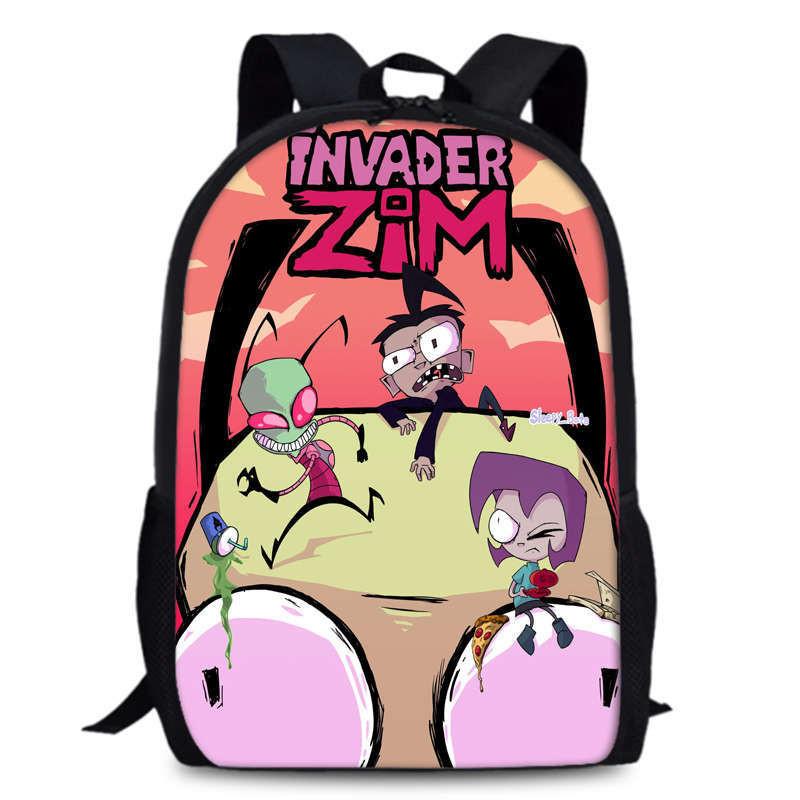 Zim Dib Invader Gaz Cartoon Animated Character Printed Backpack Children