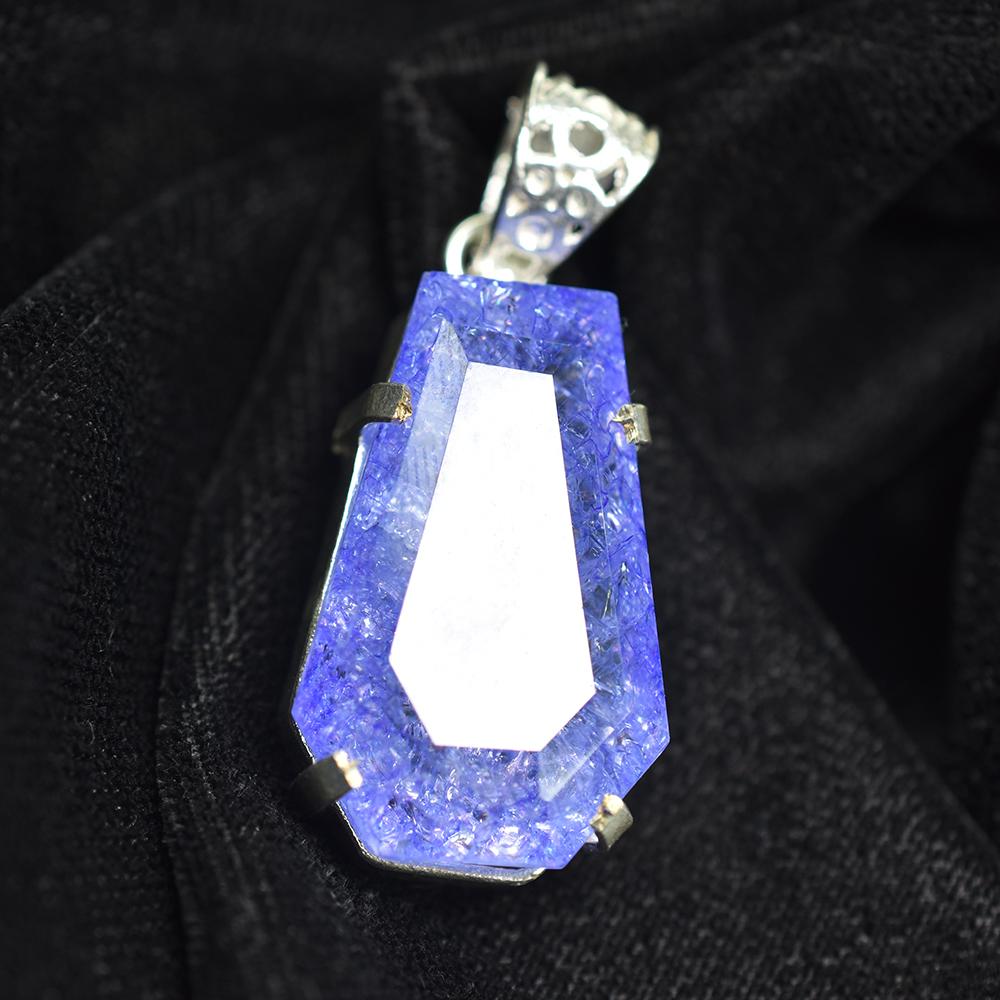 Natural Purple Tanzanite CERTIFIED 41.10 Ct Sterling Silver Fancy Gems Pendant MY.PD-169-NS