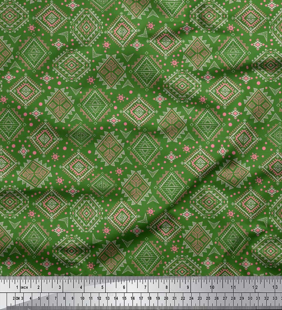 

Soimoi Пурпурна тканина з ацтекського південно-західного району, 42 дюйми 42 Inch Wide - Cotton Cambric зелений