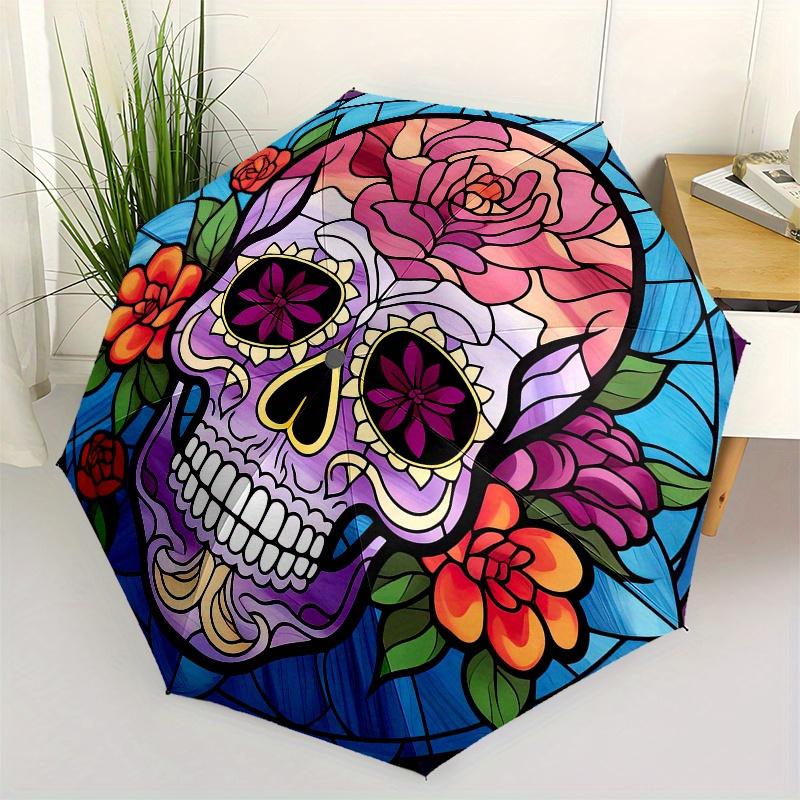 

Stained Glass Sugar Skull Wall Art Decor - Day of the Dead Floral Skull Painting for Home Office Bedroom Living Room Decoration