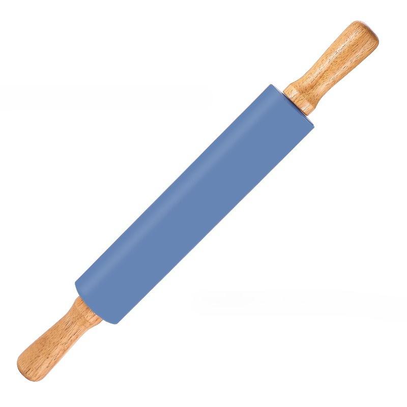 1Pcs Non-Stick Silicone Rolling Pin Wooden Handle Pastry Dough Flour Roller Kitchen Cooking Baking Tool For Pasta Cookie Dough