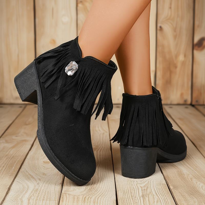 Fashion Black Scrub Cowhide Booties Spring and Autumn Fur Temperament Small Casual Women's Boots