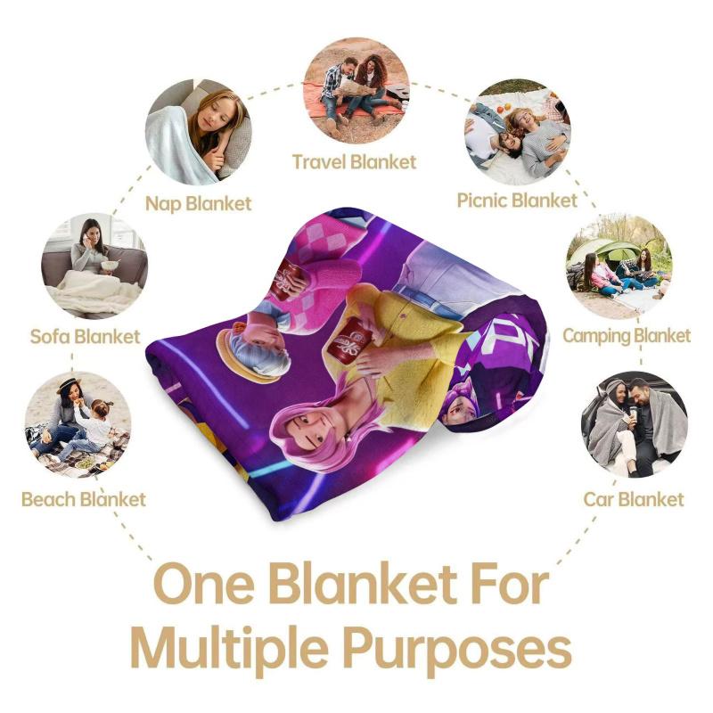 K-POP Huntrix & Saja Boys Flannel Blanket Soft Warm Throw for Sofa Bed Cover Office Nap Cape Travel Camping Anime Fans Kids Gift