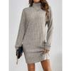 Women S Casual Solid High Neck Long Sleeve Knit Dress