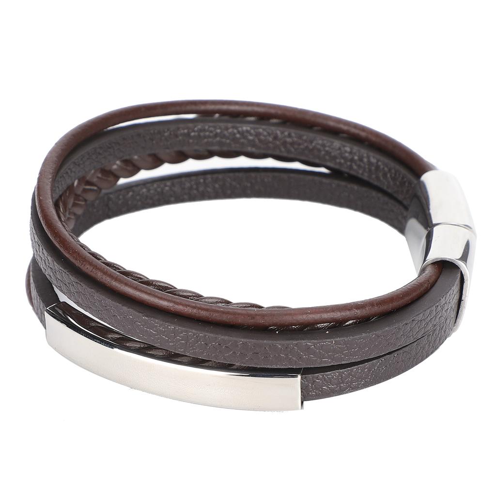 20.5cm Men MultiLayer Bracelet Woven Bracelet Hand Wristband with Magnetic Buckle(Black )
