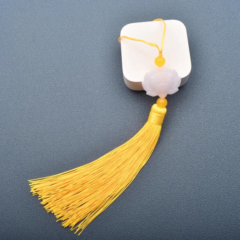 1 Pcs White jade lotus Fringe Trim Bookmark Silk Tassels Pendant DIY Sewing Curtains Accessories Clothes Bag Craft Supplies