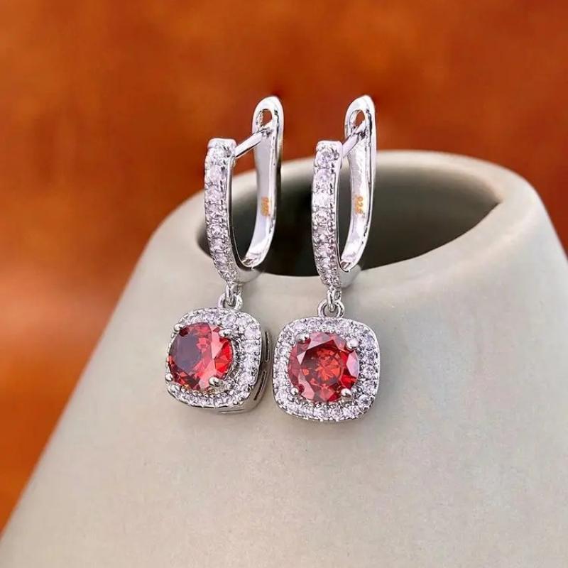 

925 Sterling Silver Fashion Simple Square Zircon Hoop Earring for Women Engagement Wedding Luxury High Quality Fine Jewelry