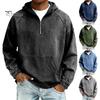 Comfortable Men Sweatshirt Hoodie Long Sleeve Half-Zipper Stand Collar Front Pocket Fall Pullover Solid Color Hooded Tops Sports School Streetwear
